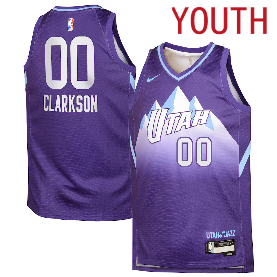 Youth Utah Jazz 00 Jordan Clarkson Nike Purple City Edition 2024-25 Swingman Player NBA Jersey